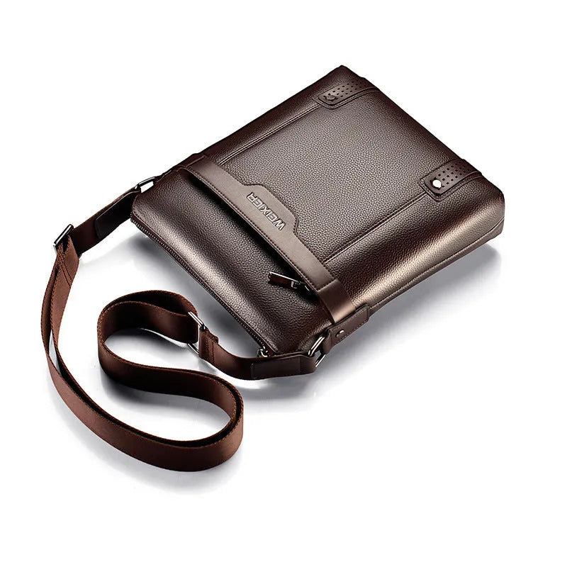 Men's black PU leather shoulder bag with zipper opening and single strap