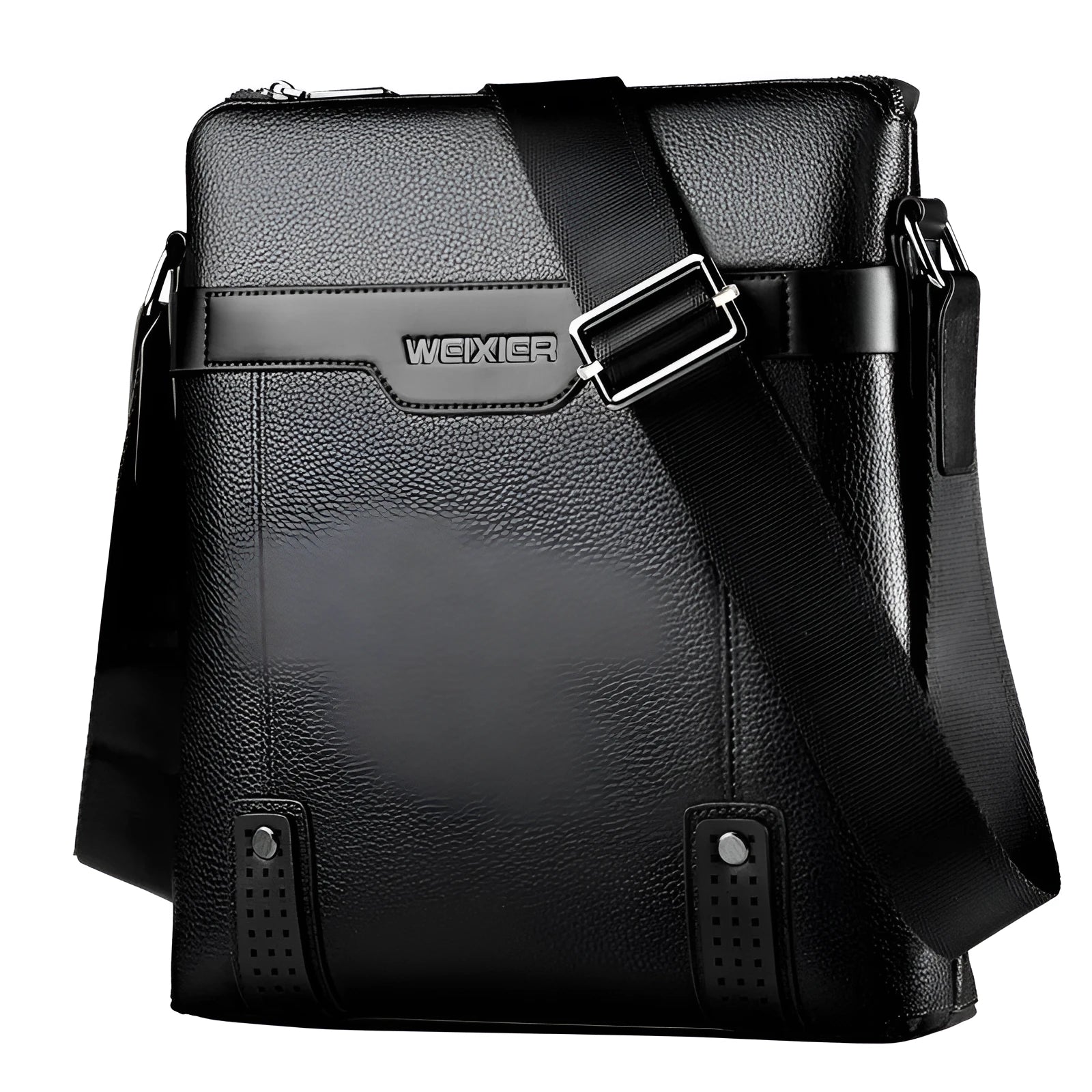 Men's black PU leather shoulder bag with zipper opening and single strap