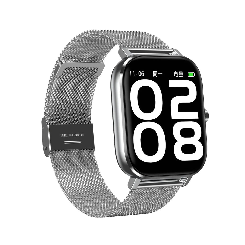 Smart health bracelet with 1.54-inch screen showing ECG graph, worn on wrist with silicone strap.