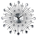 Silver round metal wall clock with 33cm diameter showing silent quartz movement