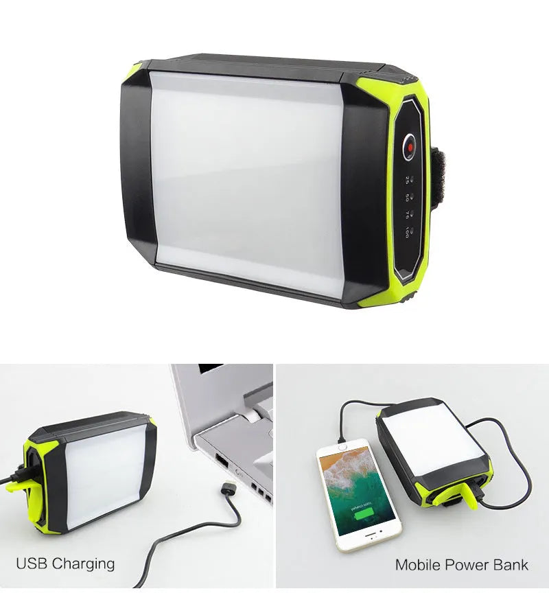 Green rechargeable camping light with aluminium alloy housing and LED bulbs