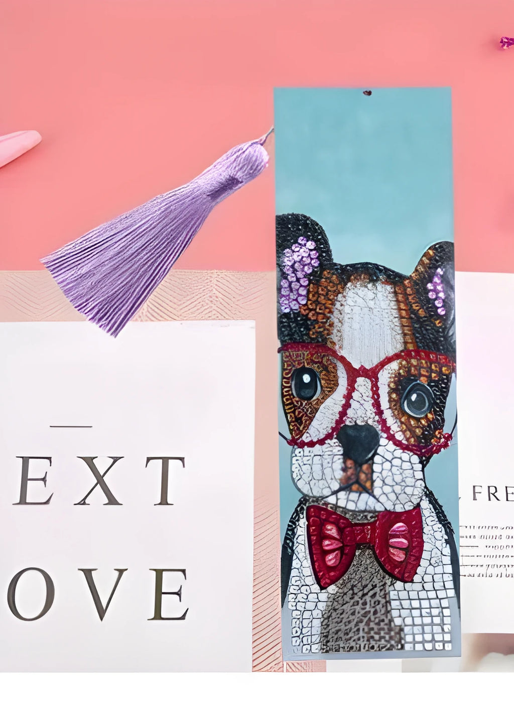 Handcrafted leather bookmark with diamond mandala flower embroidery.