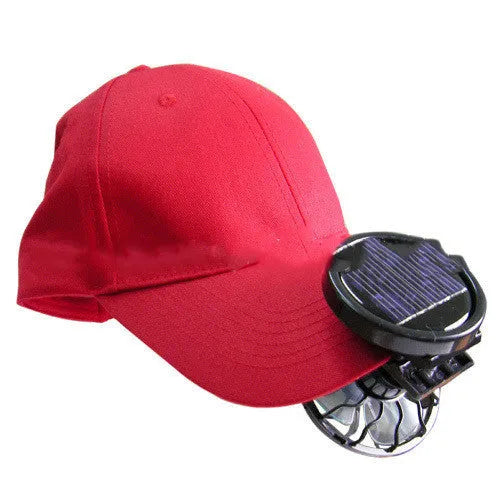 Black portable solar fan with clip-on mount and solar panel for outdoor cooling.