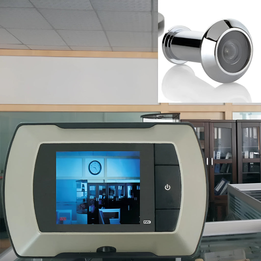Wireless LCD visual door peephole monitor with indoor screen and outdoor camera unit.
