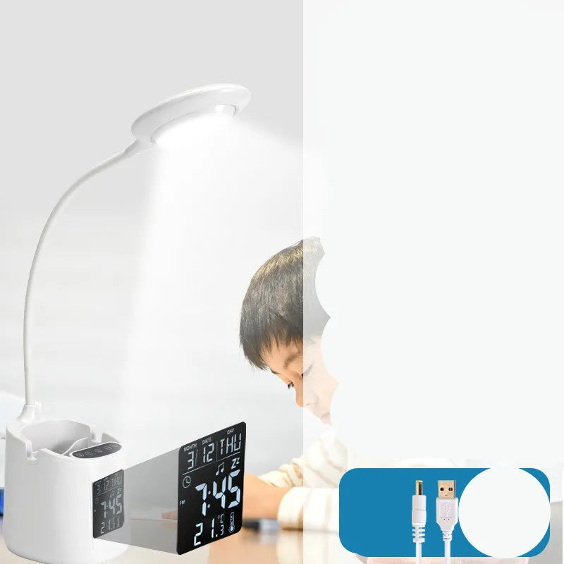 White desk lamp with touch switch and USB power input for study use