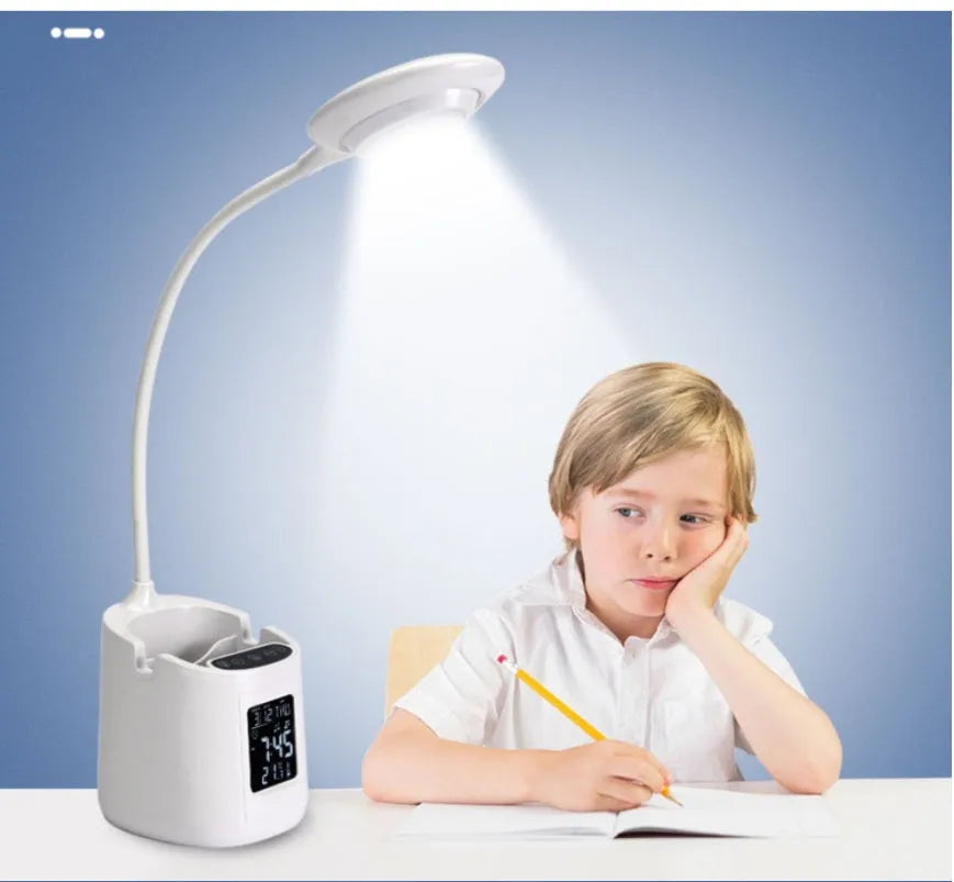 White desk lamp with touch switch and USB power input for study use