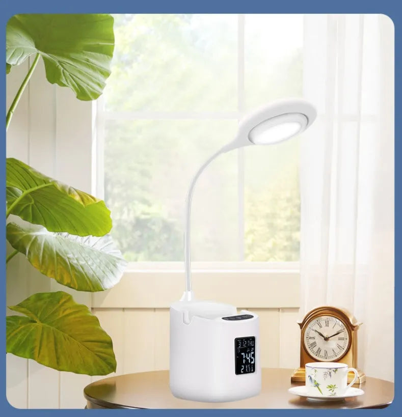 White desk lamp with touch switch and USB power input for study use