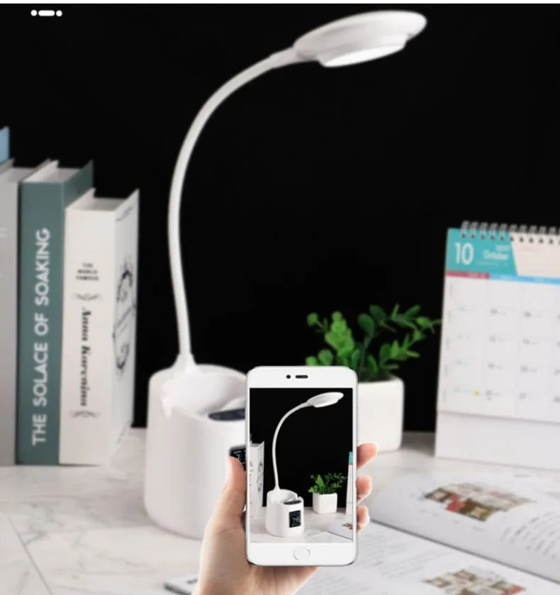 White desk lamp with touch switch and USB power input for study use