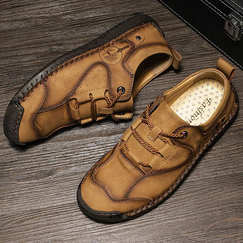 Men's casual leather shoes with microfiber upper in round toe design available black gold khaki colours