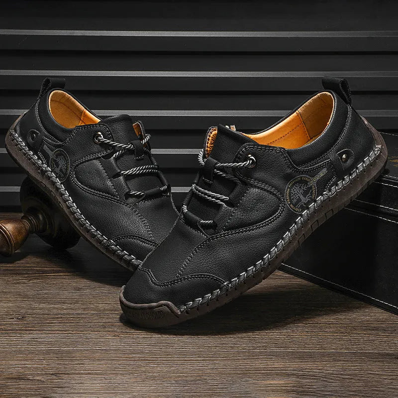 Men's casual leather shoes with microfiber upper in round toe design available black gold khaki colours