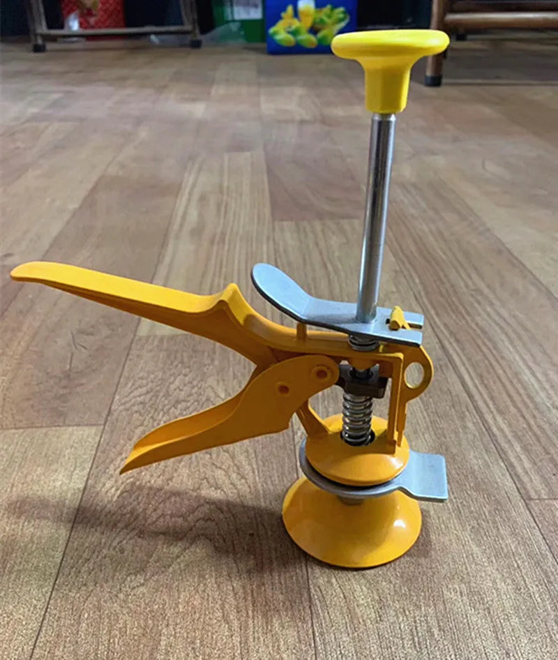 Adjustable height tile raising locator tool for concrete processing, metal alloy construction