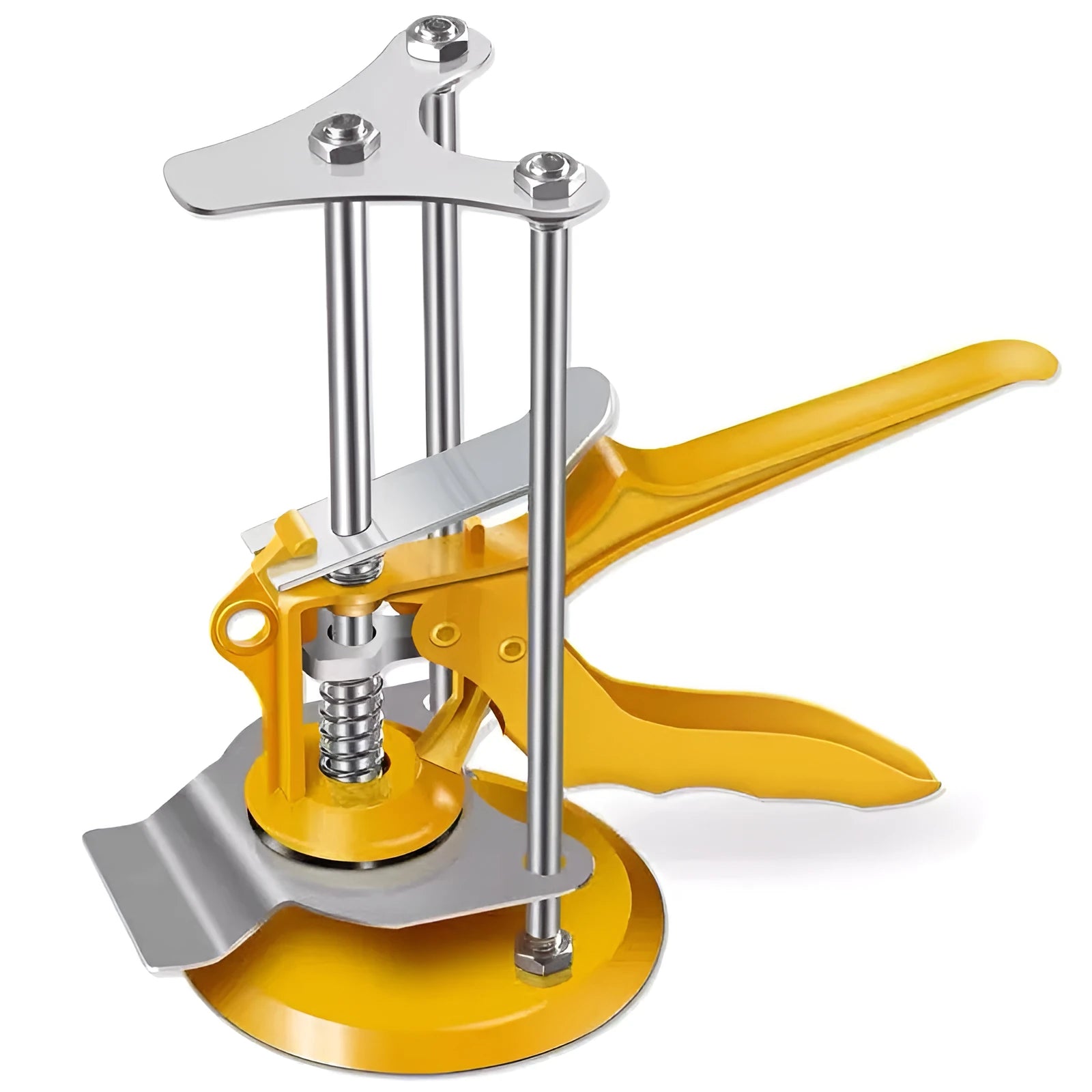 Adjustable height tile raising locator tool for concrete processing, metal alloy construction