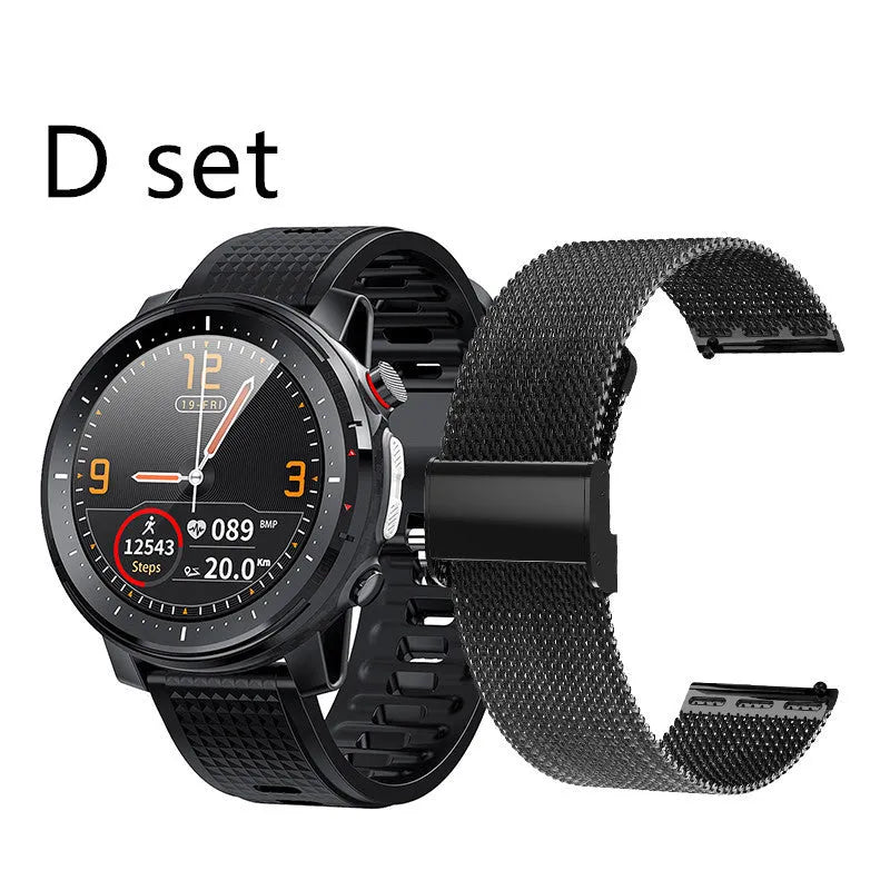 Full-touch smart bracelet with heart rate, blood pressure, blood oxygen on 1.3-inch round screen, alloy case and silicone strap