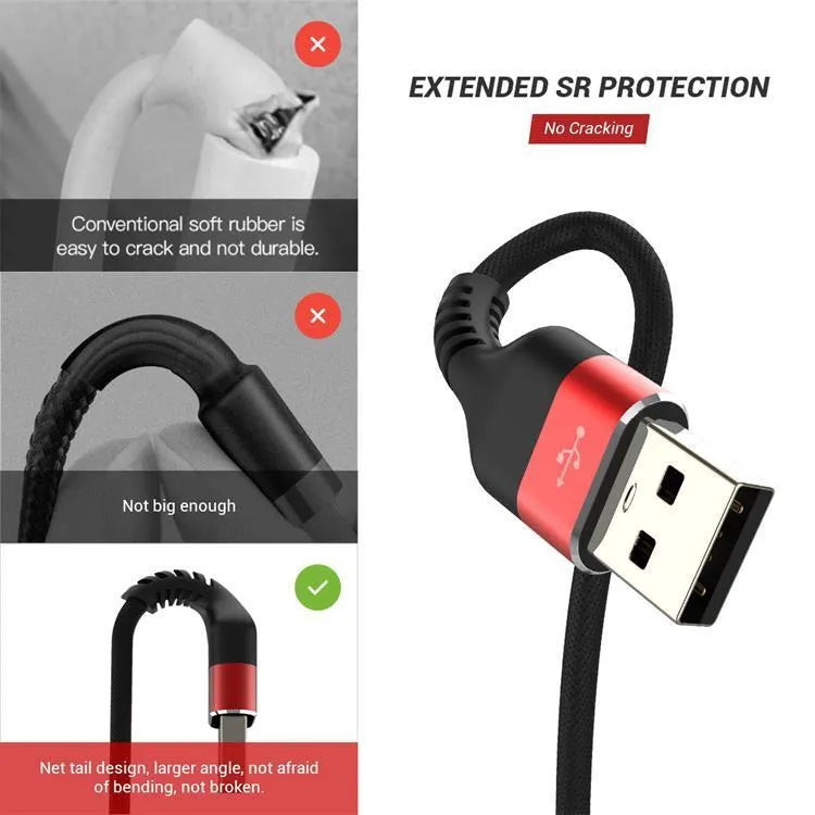 QGeeM USB A to Type-C fast charge data cable for Android phones in black and red colours