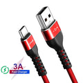 QGeeM USB A to Type-C fast charge data cable for Android phones in black and red colours