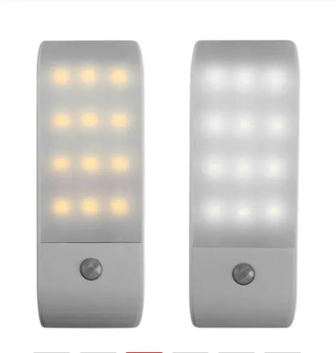 Rechargeable human body infrared sensor night light with 12 LED chips and PVC shade
