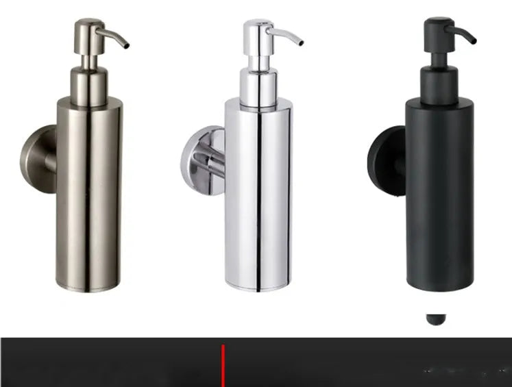 Stainless steel wall-mounted manual soap dispenser with a brushed metal finish.