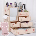 Wooden cosmetic storage box with drawer compartments and dividers for organising cosmetics and jewellery