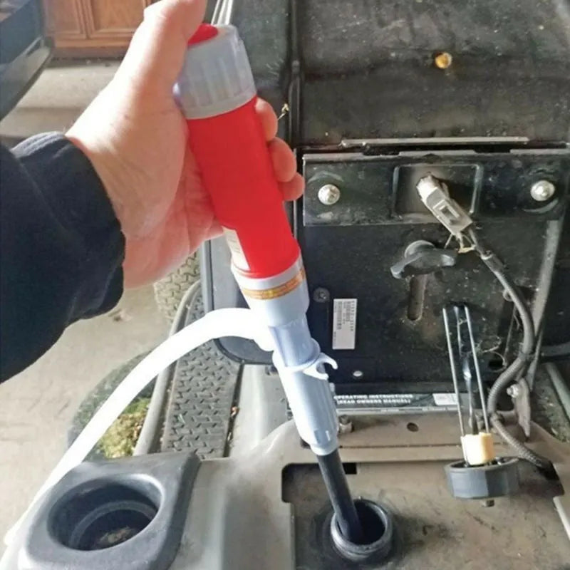Blue manual hand pump siphon for fuel and liquid transfer with PP plastic construction.