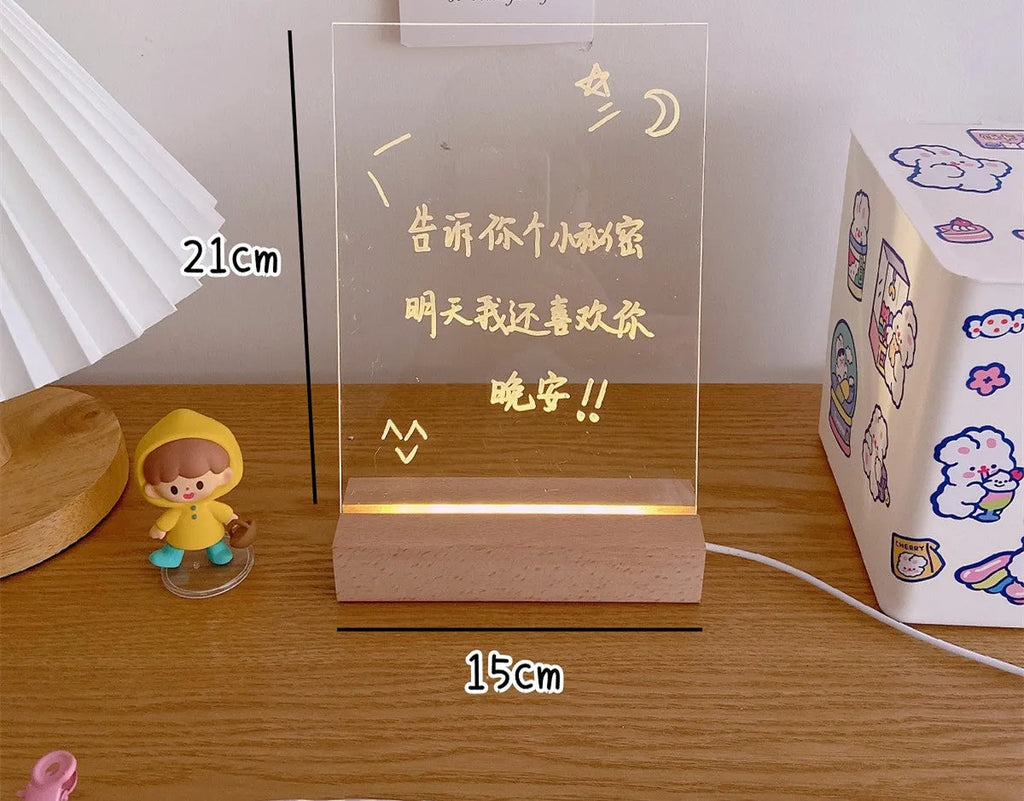 LED bedside night light with optional message board and erasable pen for bedroom atmosphere