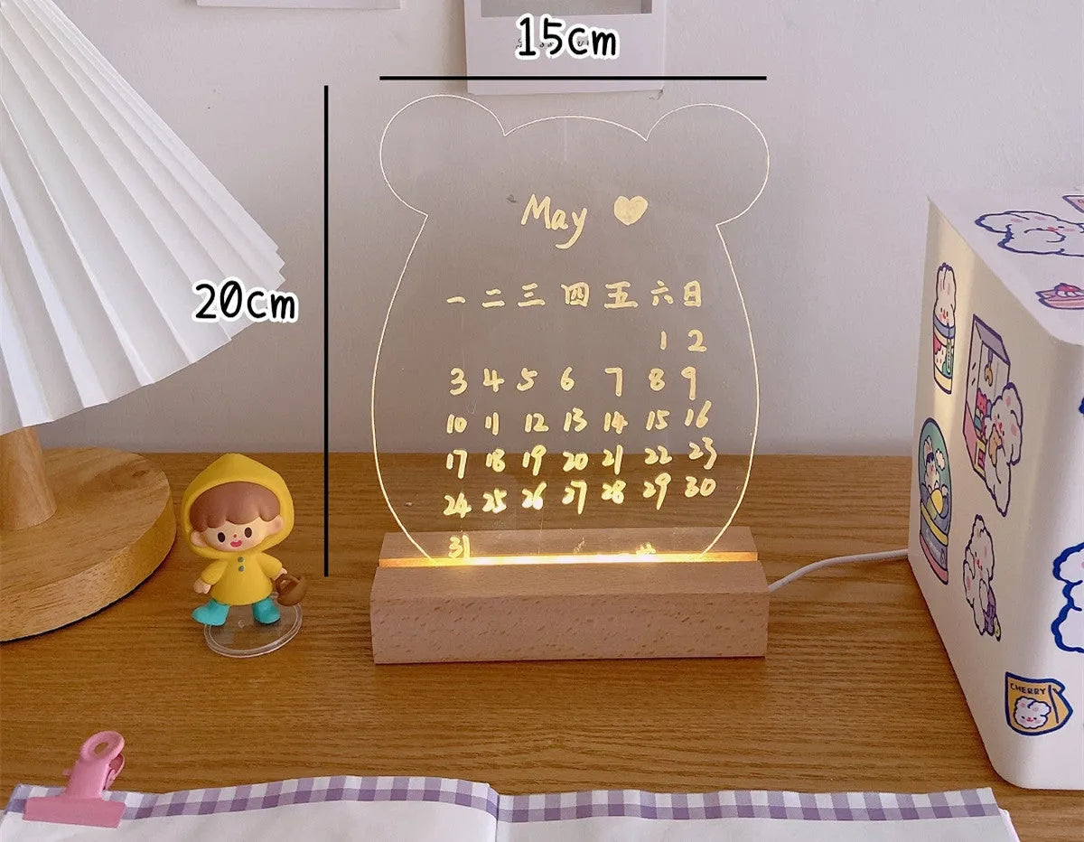 LED bedside night light with optional message board and erasable pen for bedroom atmosphere