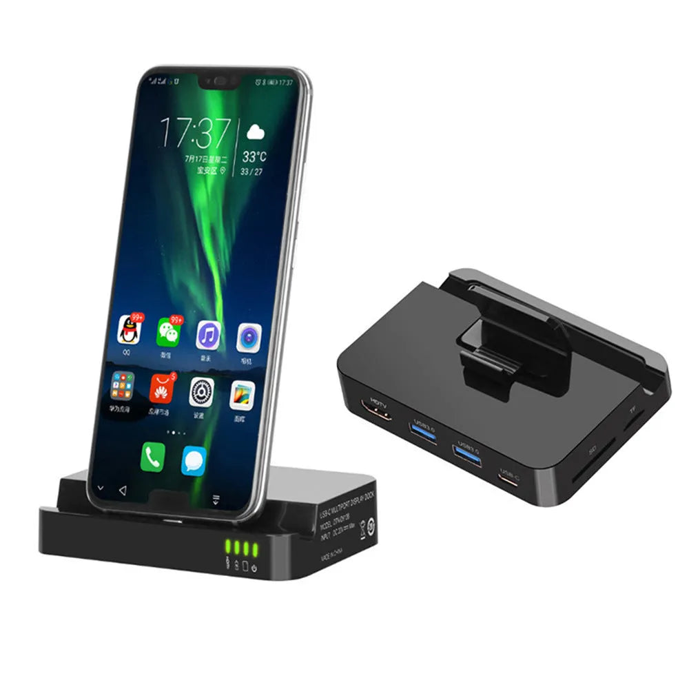 Black base HD mobile phone dock converter for connecting phones to displays