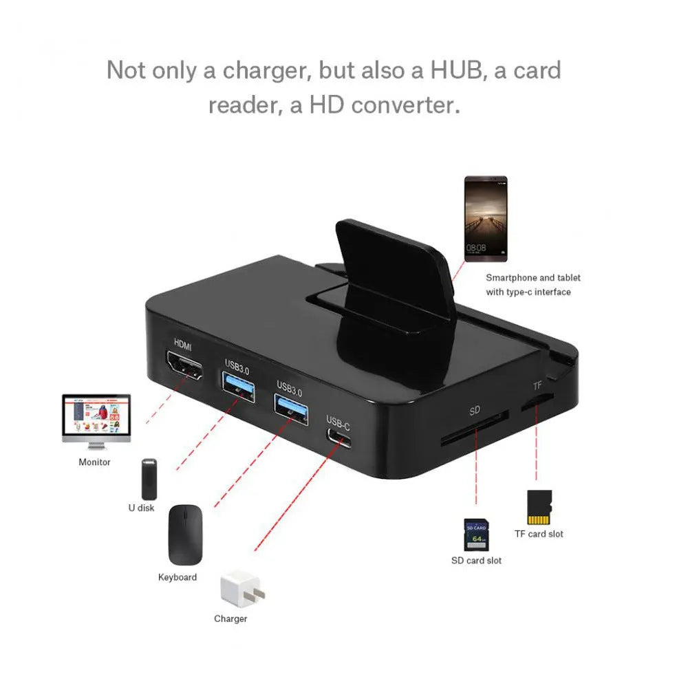 Black base HD mobile phone dock converter for connecting phones to displays