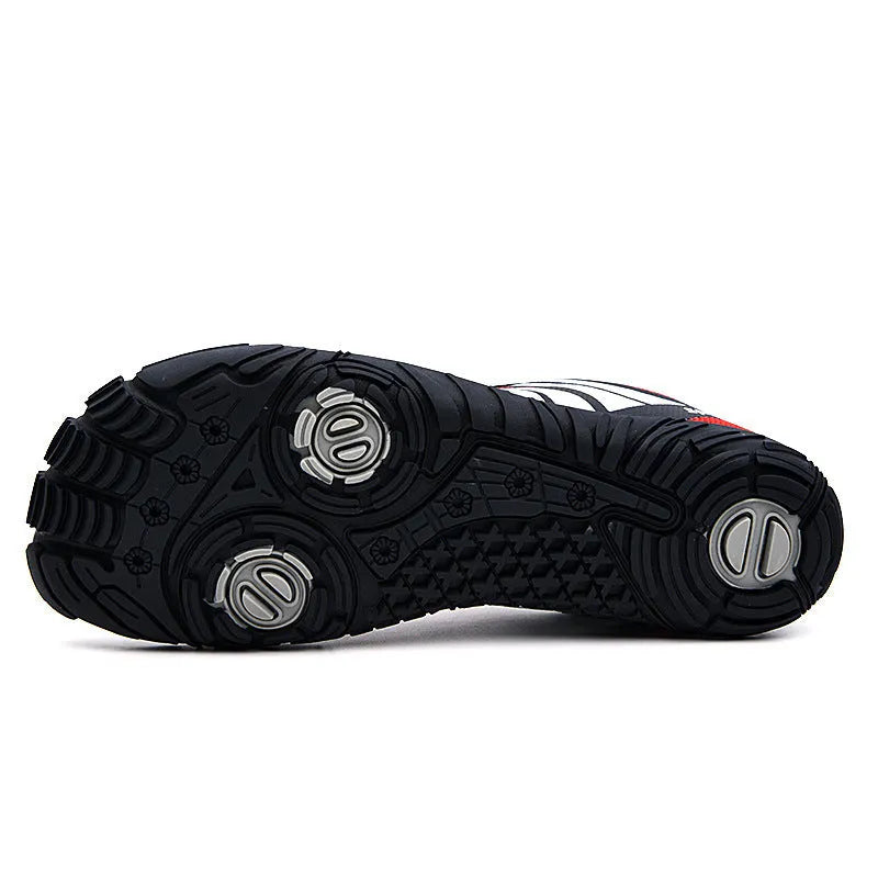 Outdoor wading shoes in red, black or orange with mesh upper and rubber sole