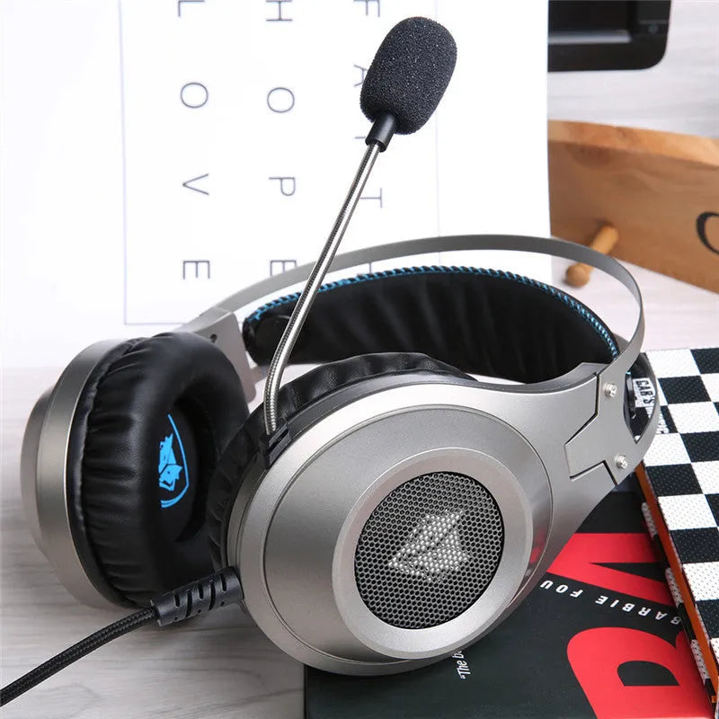 Black wired USB computer headset with head-mounted design and built-in microphone
