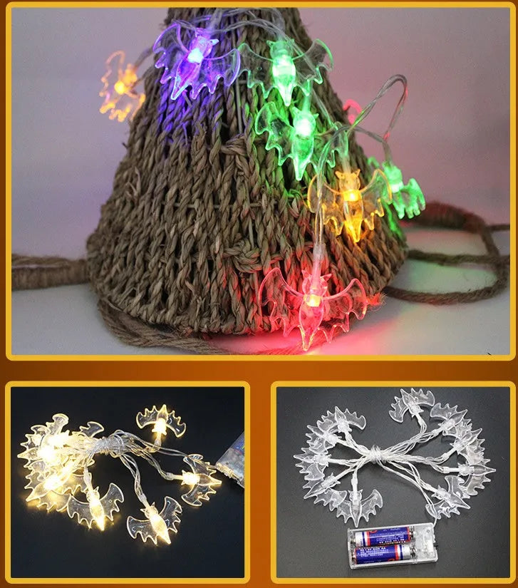 Halloween LED string lights with pumpkin, ghost, bat and spider pendants on 1.2m waterproof string