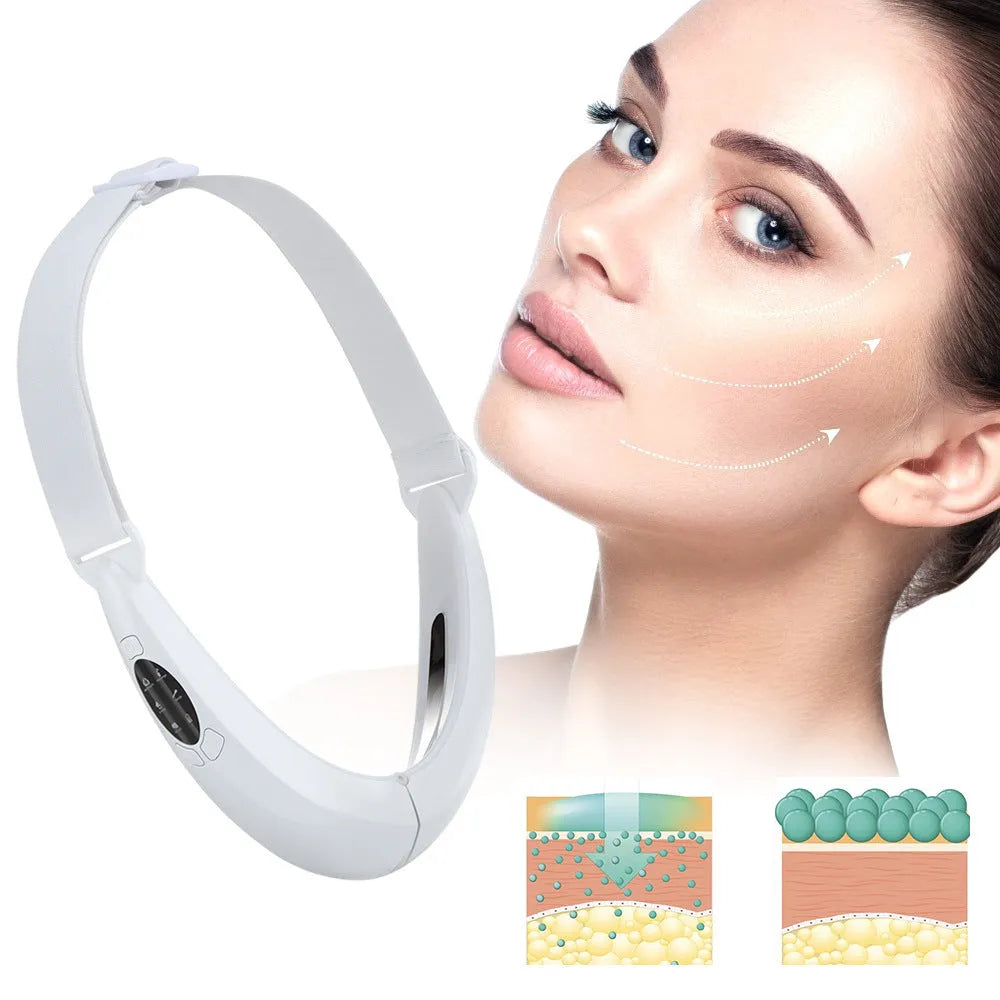 White ABS facial lifting device with red and blue light therapy functions for home use.
