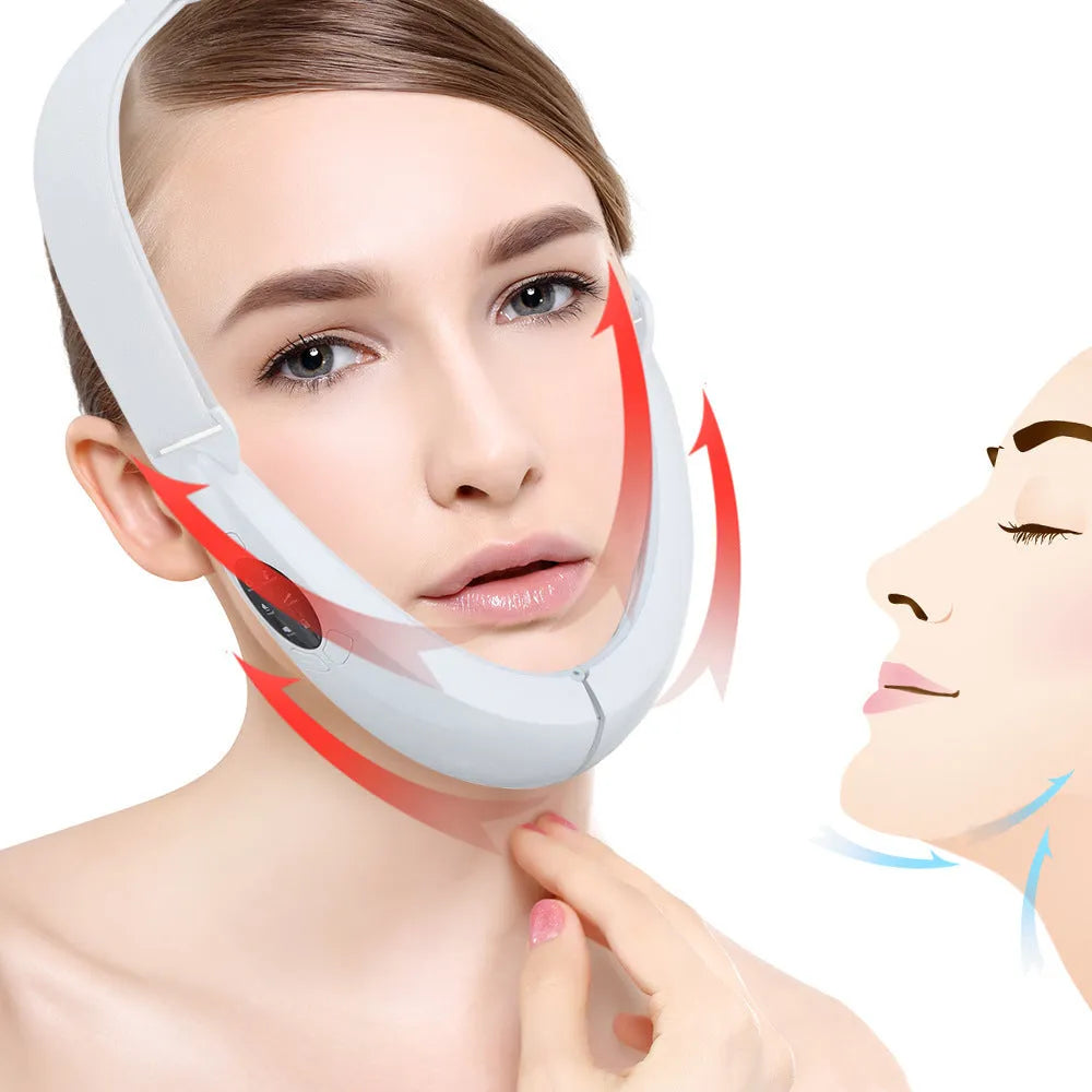 White ABS facial lifting device with red and blue light therapy functions for home use.