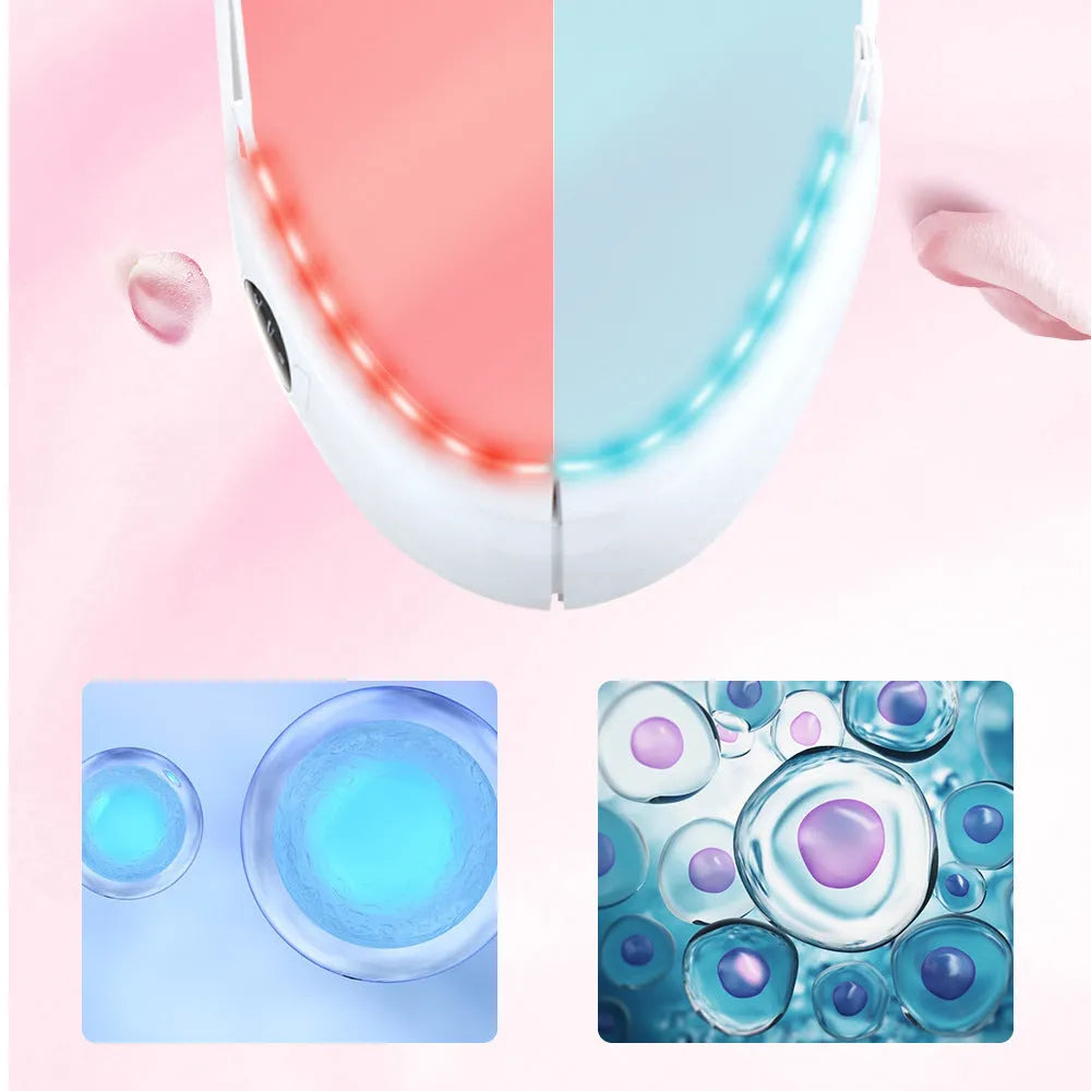White ABS facial lifting device with red and blue light therapy functions for home use.