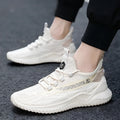 Men's white low-top mesh sports shoes with round toe and rubber sole
