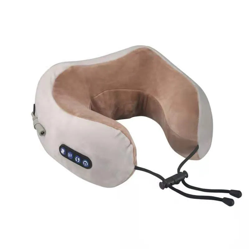 Brown U-shaped electric neck massager pillow with kneading massage and heat function