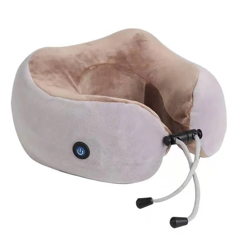 Brown U-shaped electric neck massager pillow with kneading massage and heat function