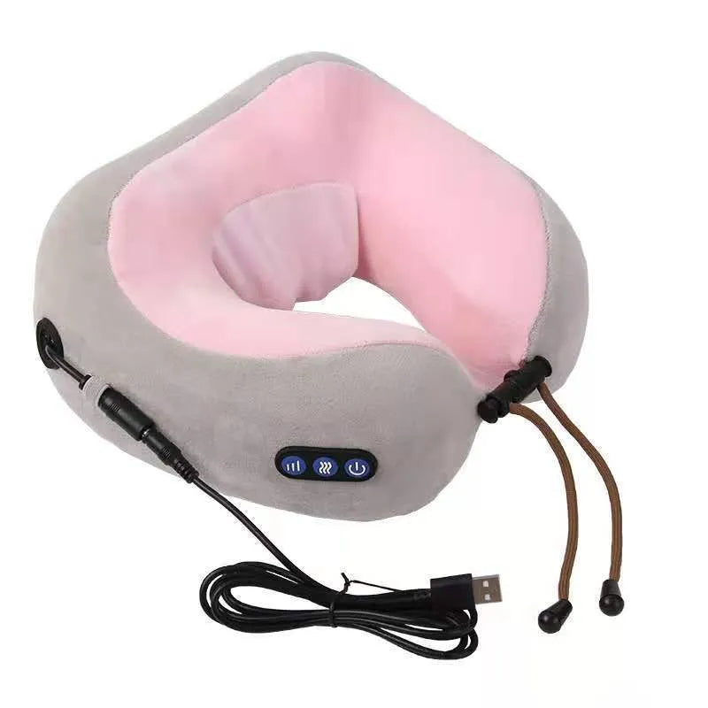 Brown U-shaped electric neck massager pillow with kneading massage and heat function