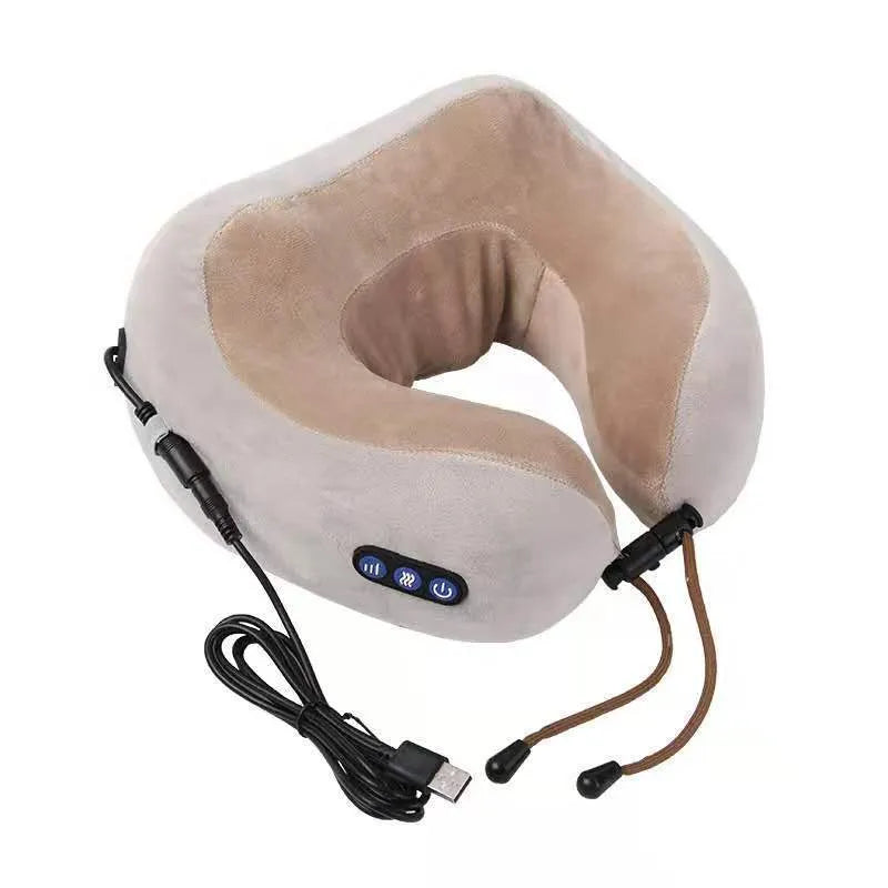 Brown U-shaped electric neck massager pillow with kneading massage and heat function