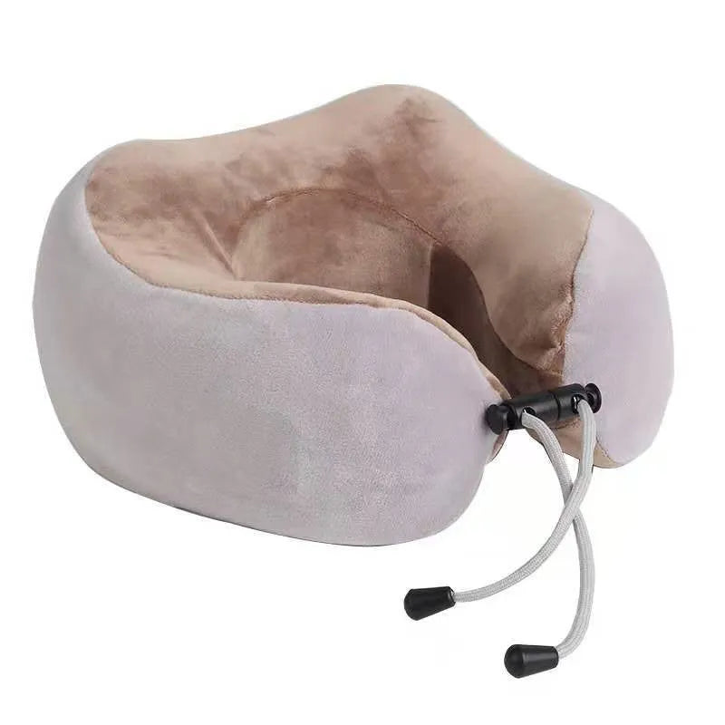 Brown U-shaped electric neck massager pillow with kneading massage and heat function