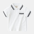 Boys' white polo shirt with round neck and short sleeves for summer wear