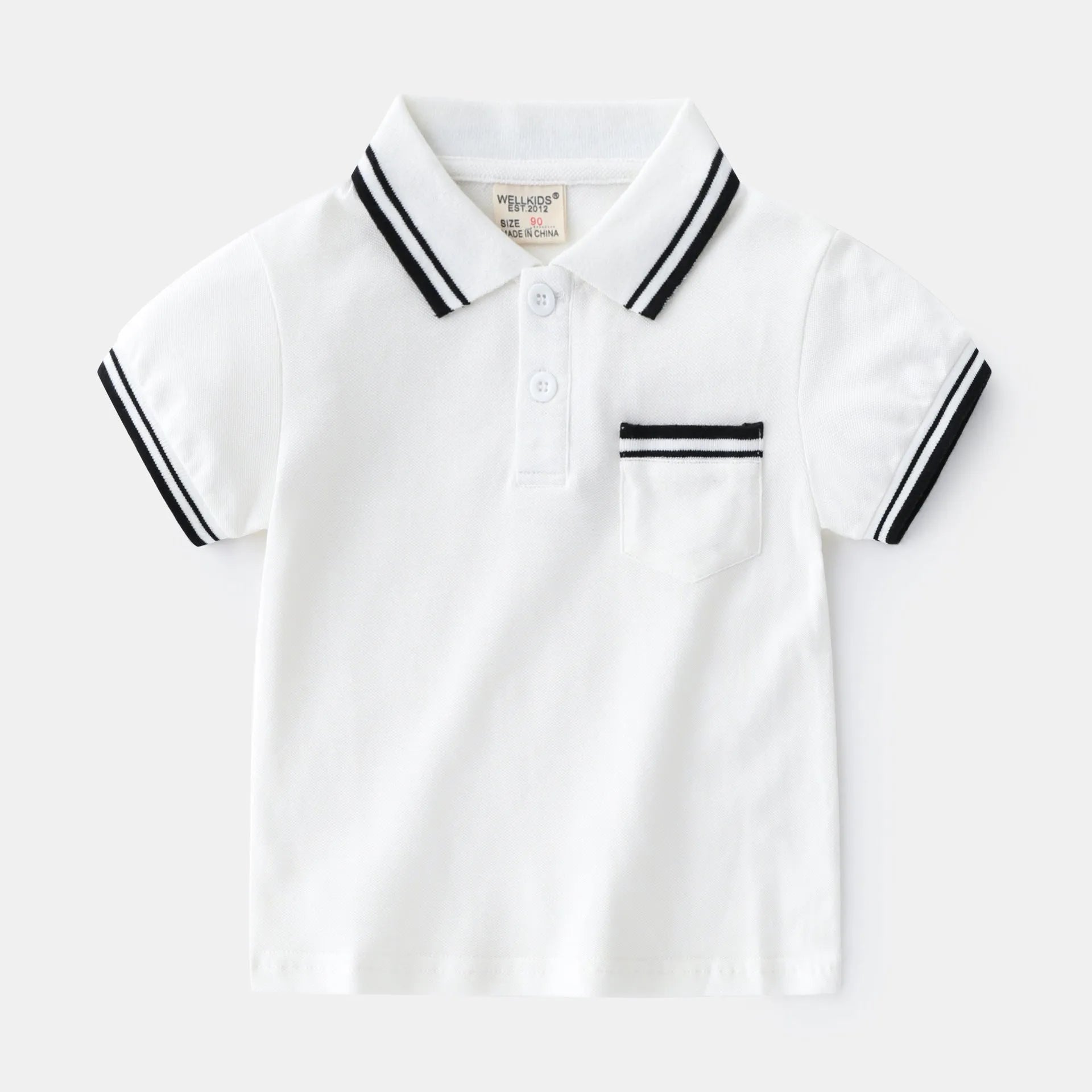 Boys' white polo shirt with round neck and short sleeves for summer wear