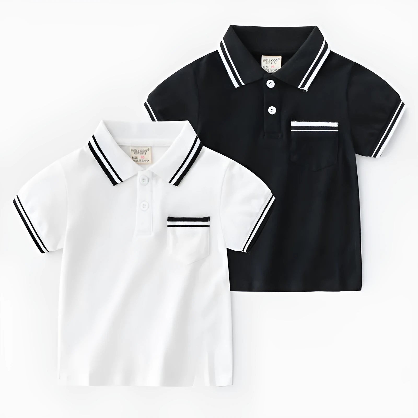 Boys' white polo shirt with round neck and short sleeves for summer wear