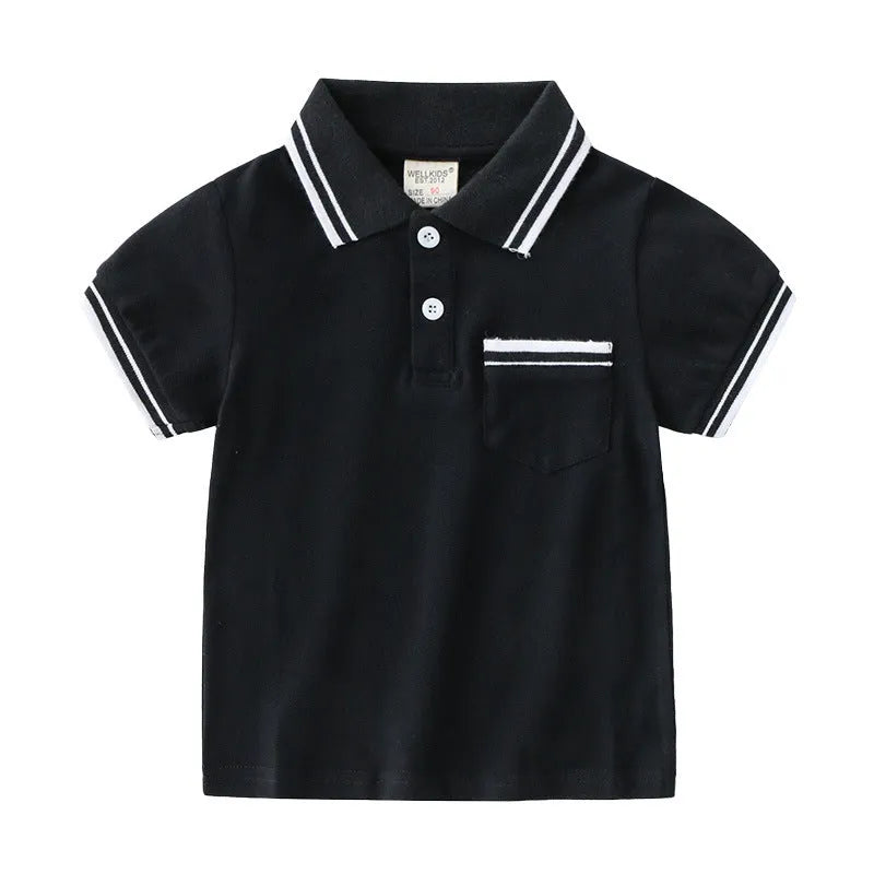 Boys' white polo shirt with round neck and short sleeves for summer wear