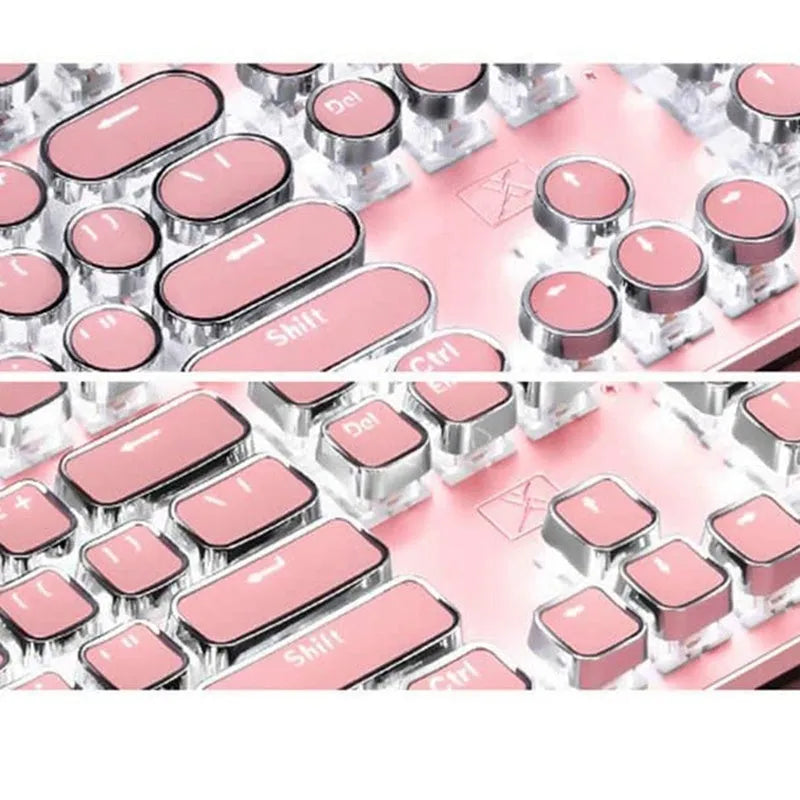 Queen Lipstick mechanical keyboard with round keys, silver base and pink backlight