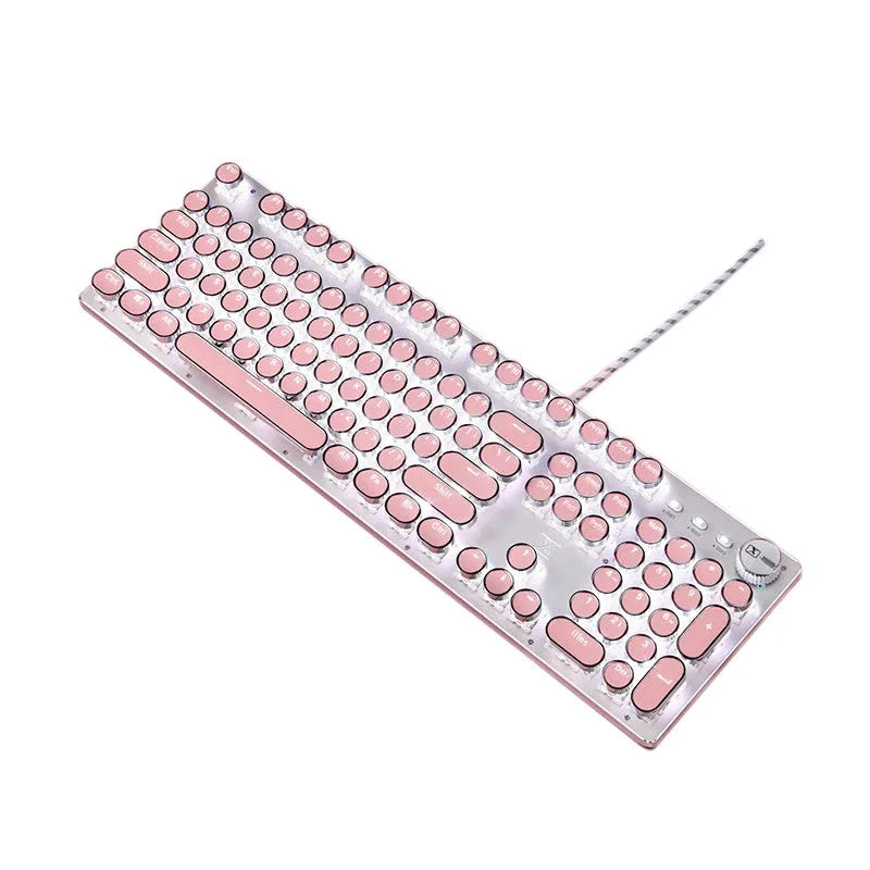 Queen Lipstick mechanical keyboard with round keys, silver base and pink backlight