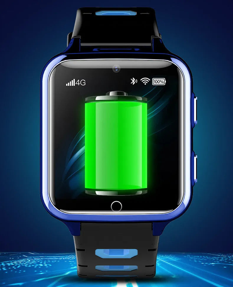 Children's smart watch with a colourful 1.54-inch screen and a blue silicone sport strap.