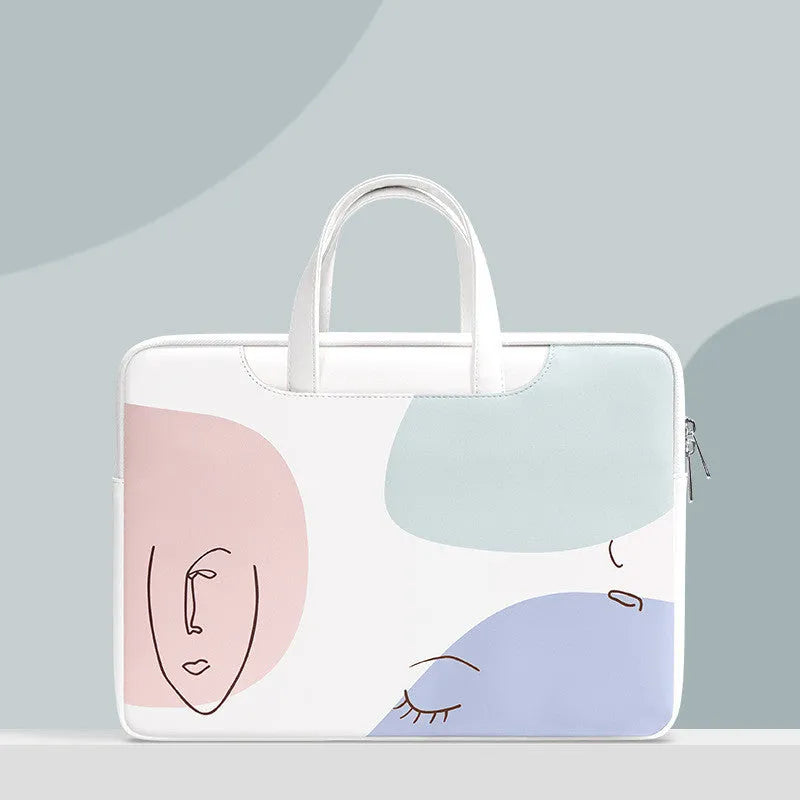 Blue waterproof PU leather laptop bag for 15.6 inch notebooks with a soft handle and zipper.