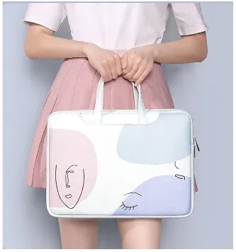Blue waterproof PU leather laptop bag for 15.6 inch notebooks with a soft handle and zipper.
