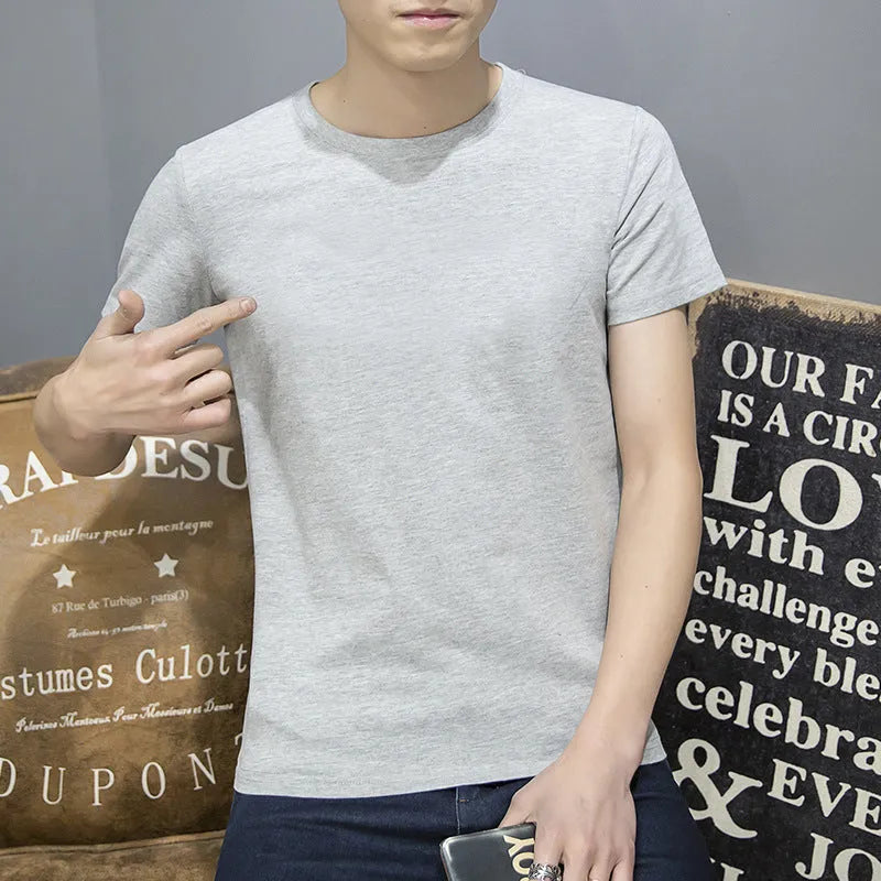 Men's casual linen V-neck top with button decoration, slim fit, in black, grey, navy blue, and white