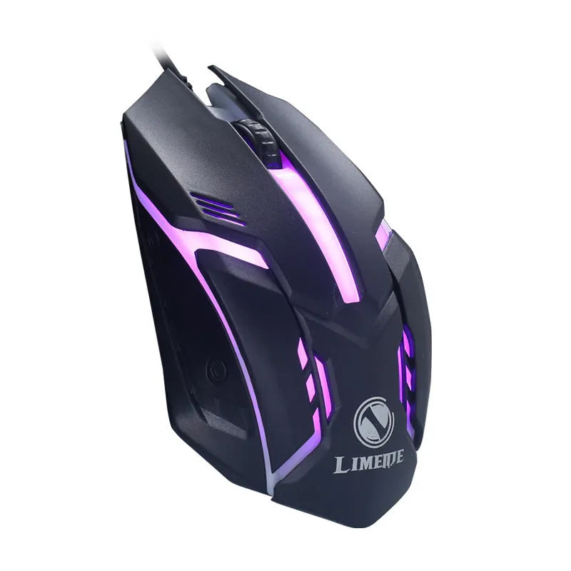 Wired computer mouse with colourful glow lighting and USB cable for desktop computers